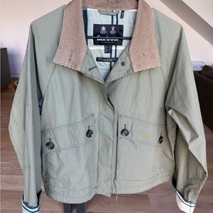 Barbour Beadnell Khaki Green Jacket with Tan  Corduroy Collar